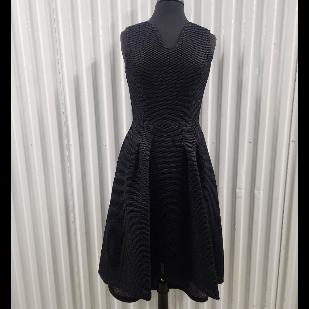 Samuel Dong Sleeveless Hi-Low Black Mesh Overlay Dress